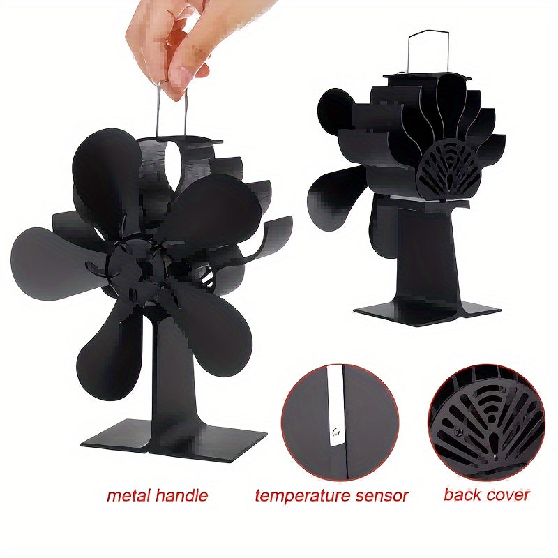 5-Blade Heat Powered Stove Fan for Wood and Fireplace Aluminum Exhaust Fan