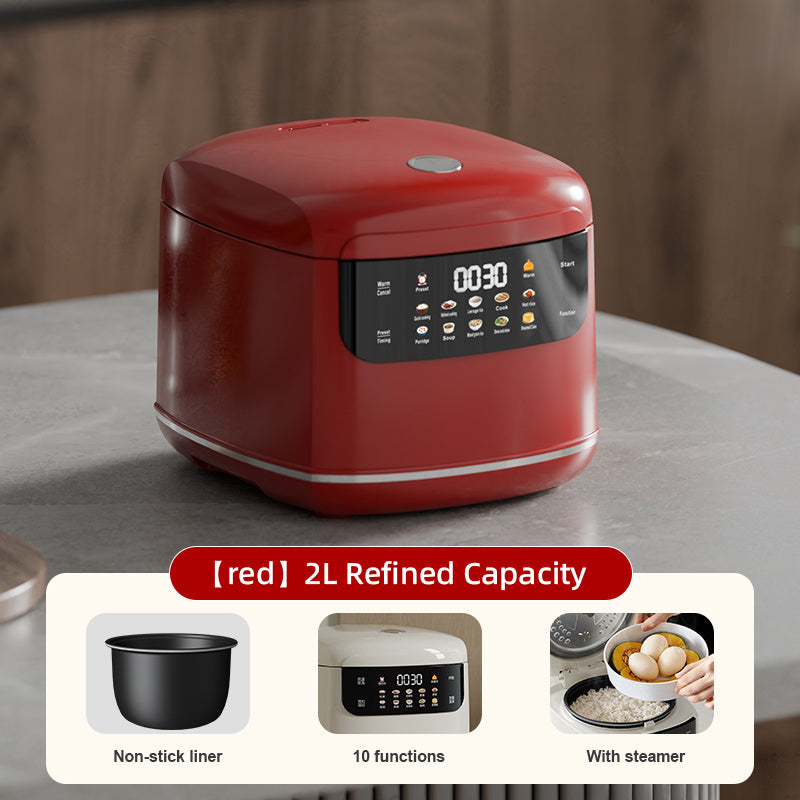 Mini Smart Rice Cooker Steamer 10-in-1 Multi Cooker 2L Nonstick Portable