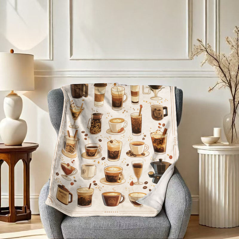 Contemporary Flannel Fleece Throw Blanket with Coffee Print Soft Polyester All-Season Home Decor
