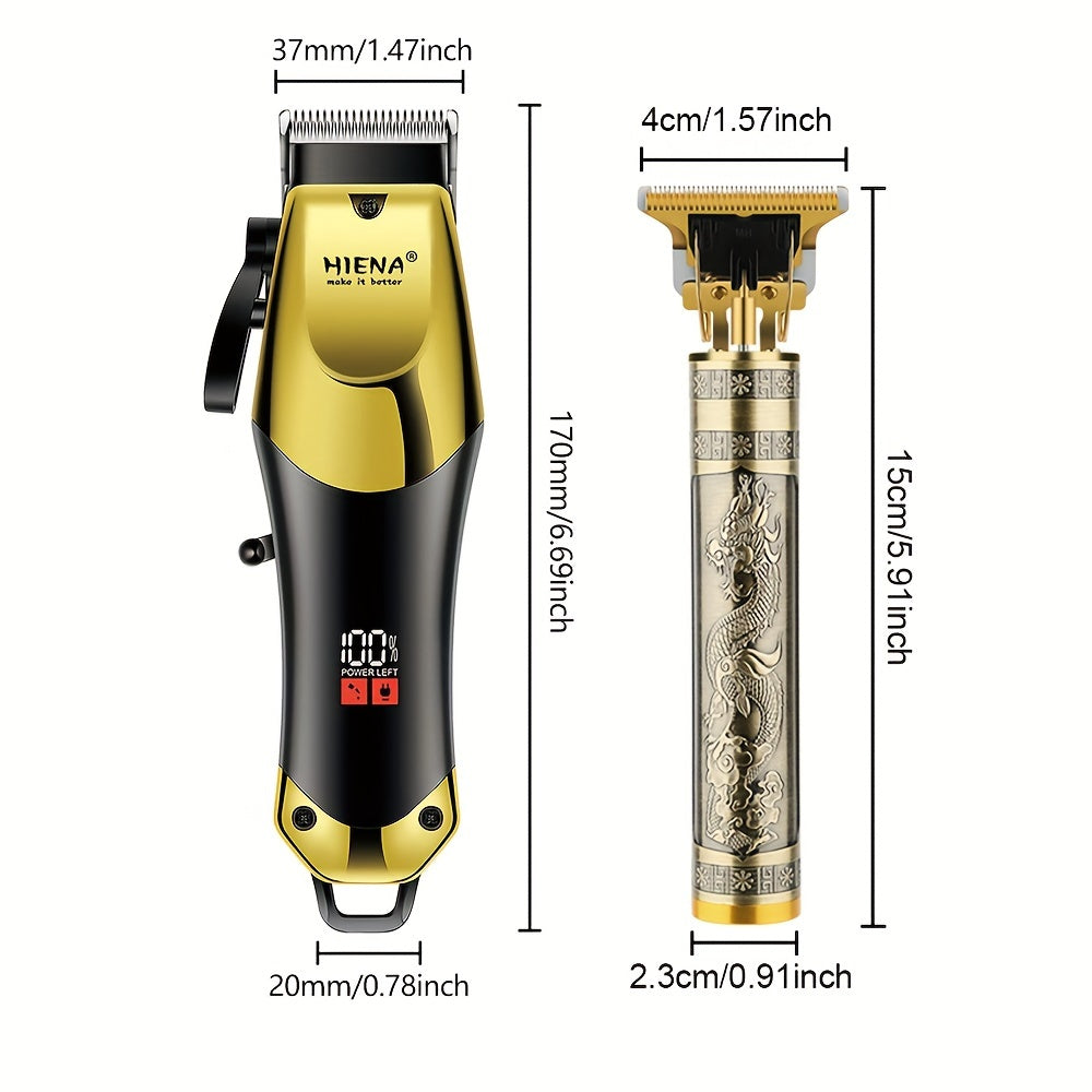 Professional Hair Clippers Set T-Blade USB Rechargeable Golden Black for Home Use