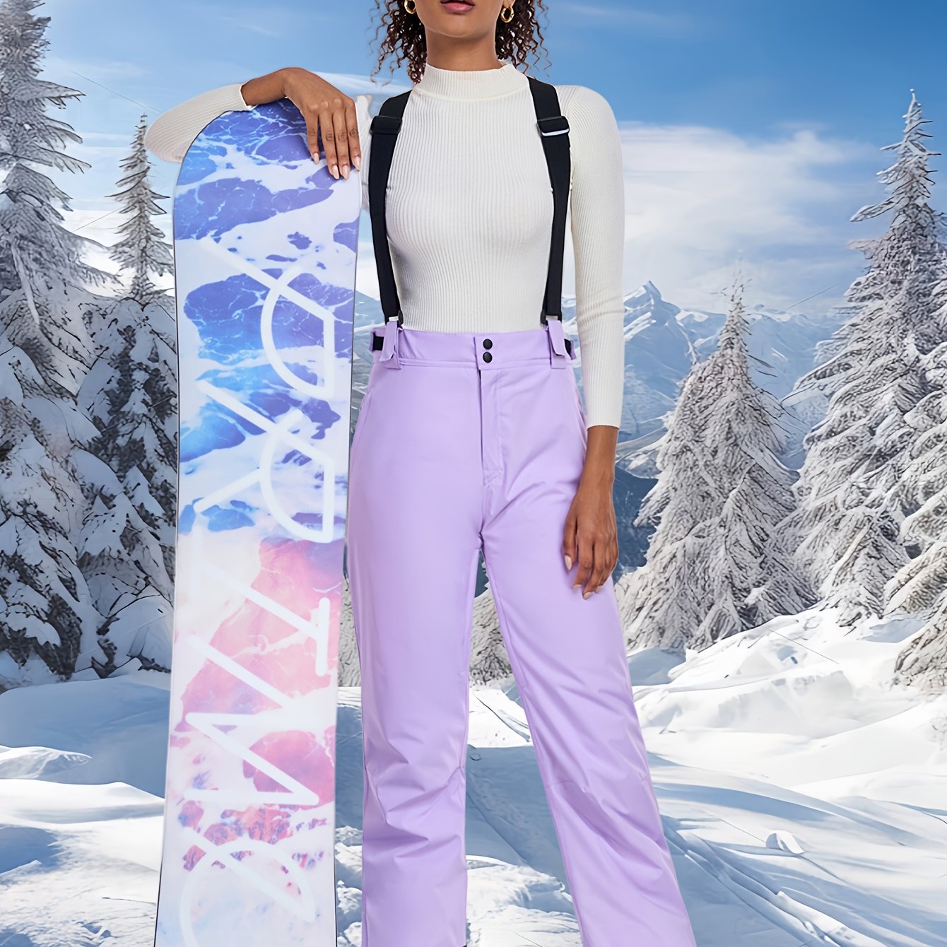 Women's Light Blue Waterproof Thermal Snow Pants for Ski and Winter Outdoor Activities