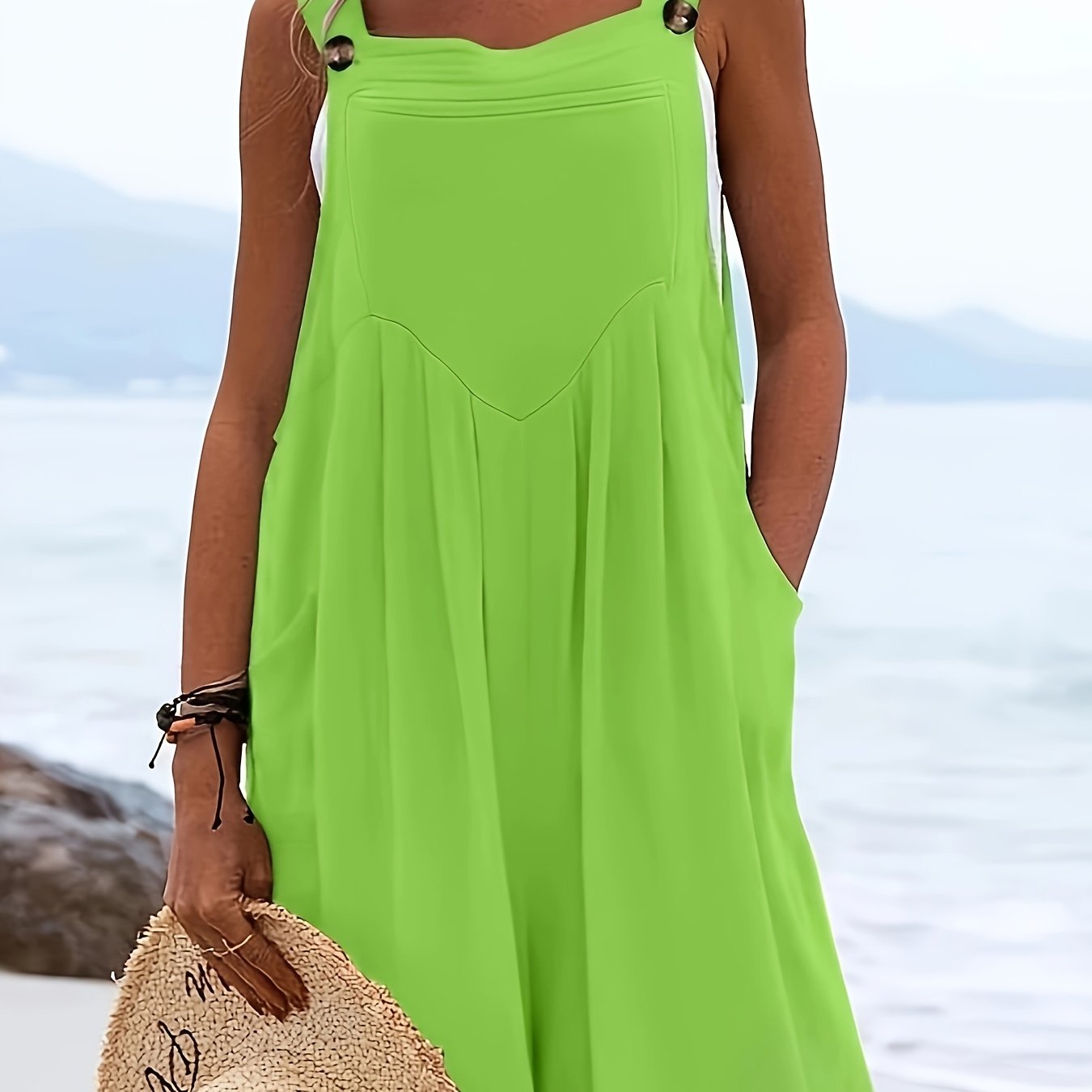 Women's Coral Pink Polyester-Spandex Jumpsuit Beach Cover-Up Lightweight Casual/Formal