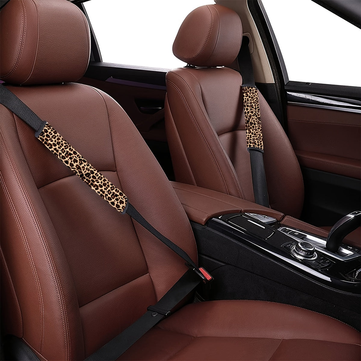 Leopard Print Shoulder Pad Cover Polyester Car Seat Belt Cushion Protector