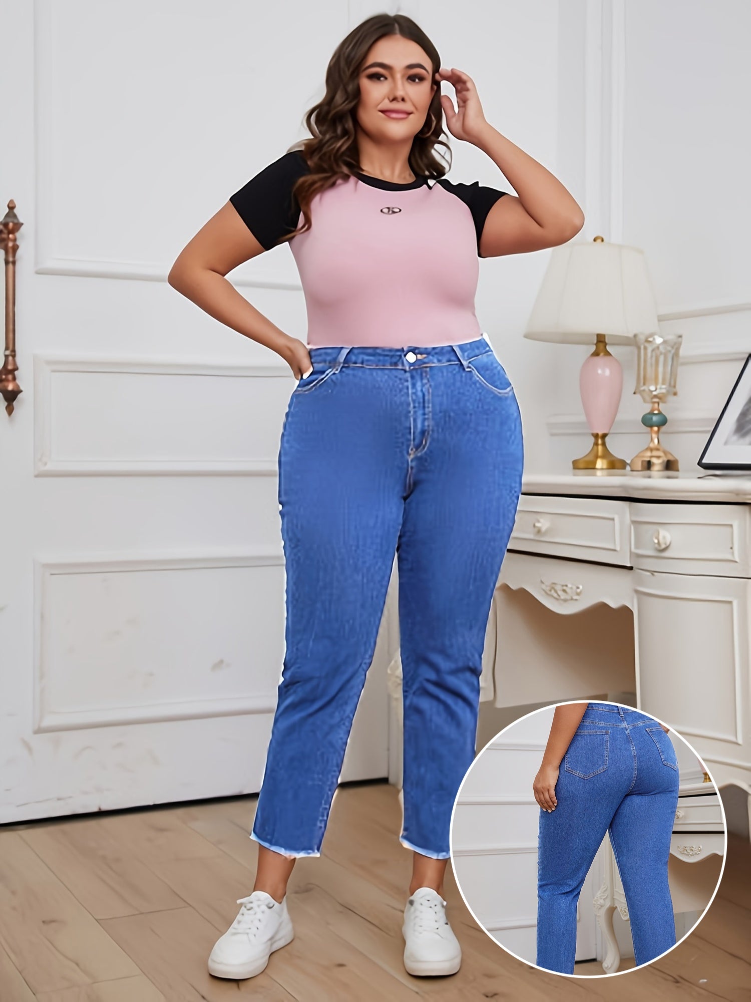 Plus Size High-Rise Tapered Jeans Stretch Denim Casual All-Season