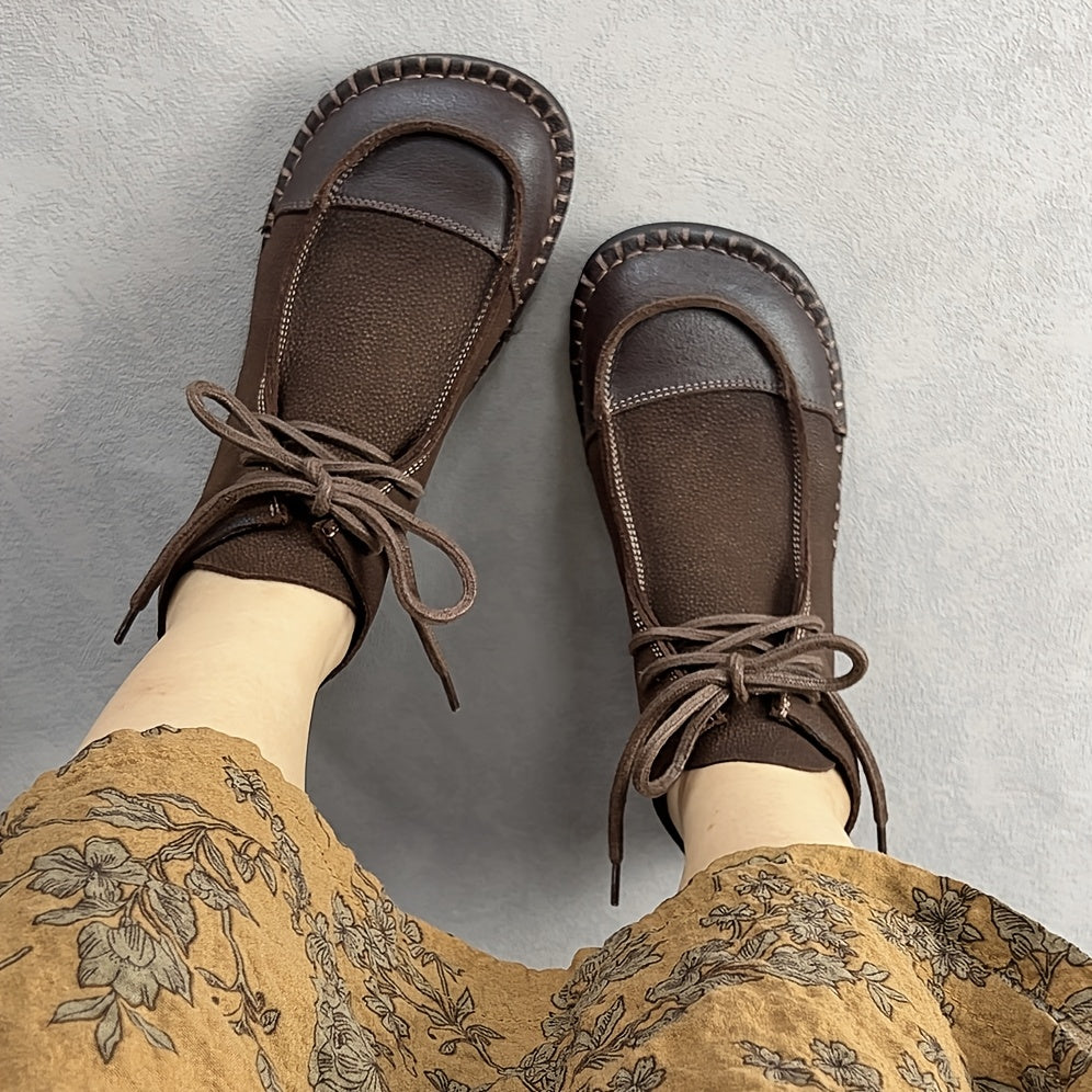 Women Leather Ankle Boots Flat Casual Shoes for Travel Hiking All-Season