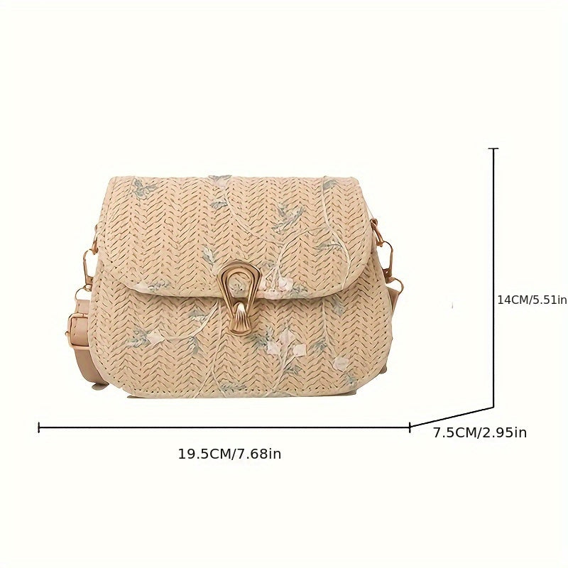 Women's Small Shoulder Bag 2024 Summer Crossbody with Lace and Grass Weaving Beige Khaki