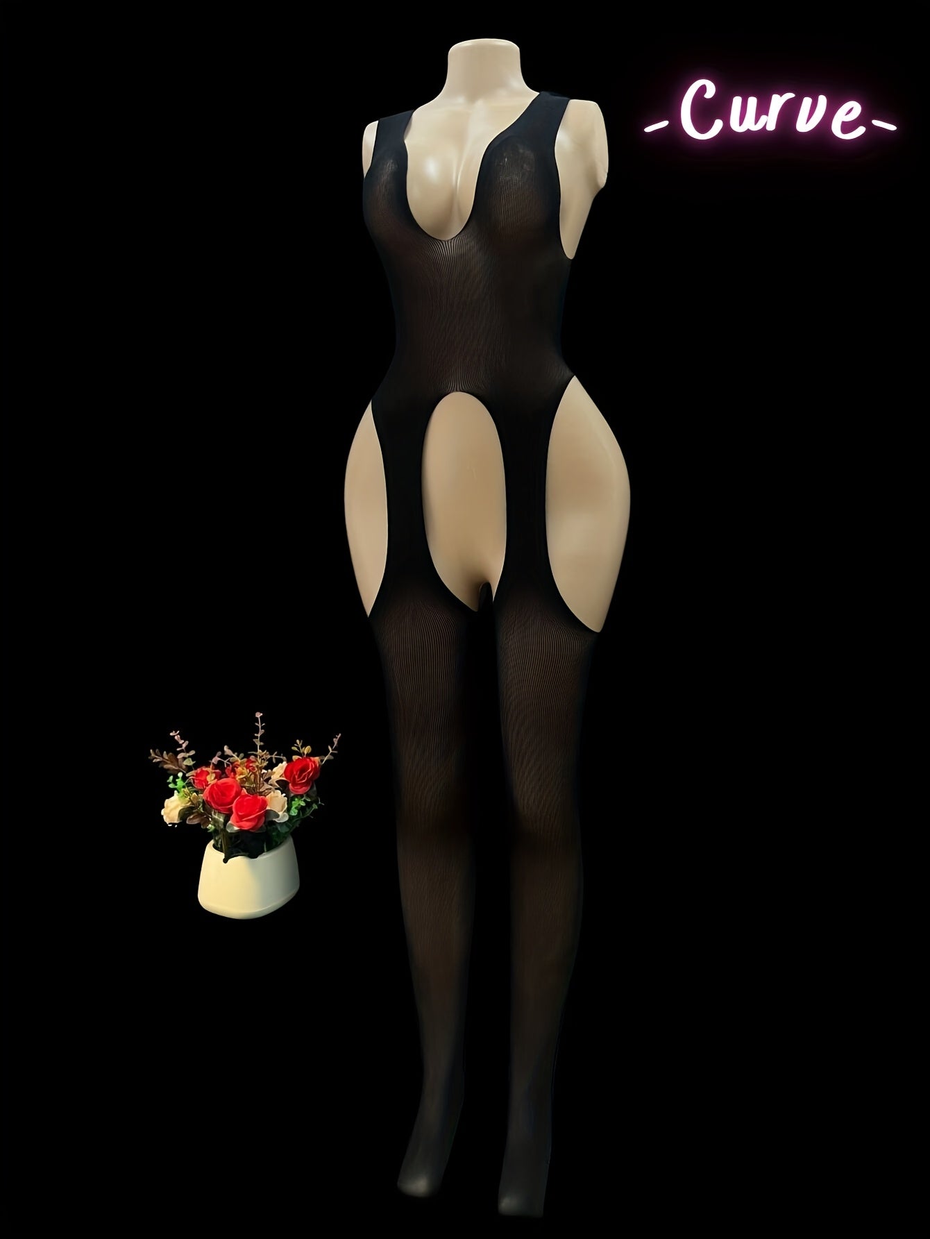 Женский сетчатый боди с вырезом в паху, прозрачные колготки полностью по телу, кружевное бельё