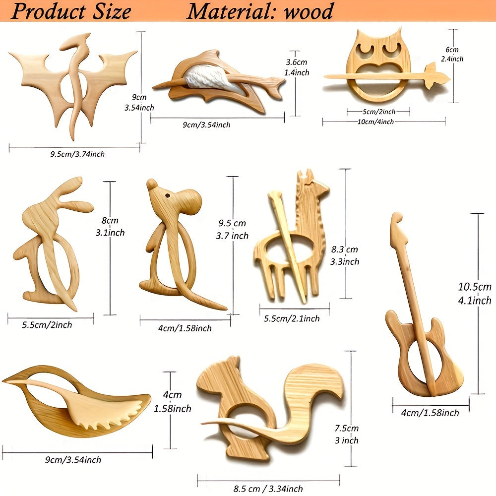 Wooden Animal Brooch Set of 3 or 5, Cute Animal Pattern Sweater Clips