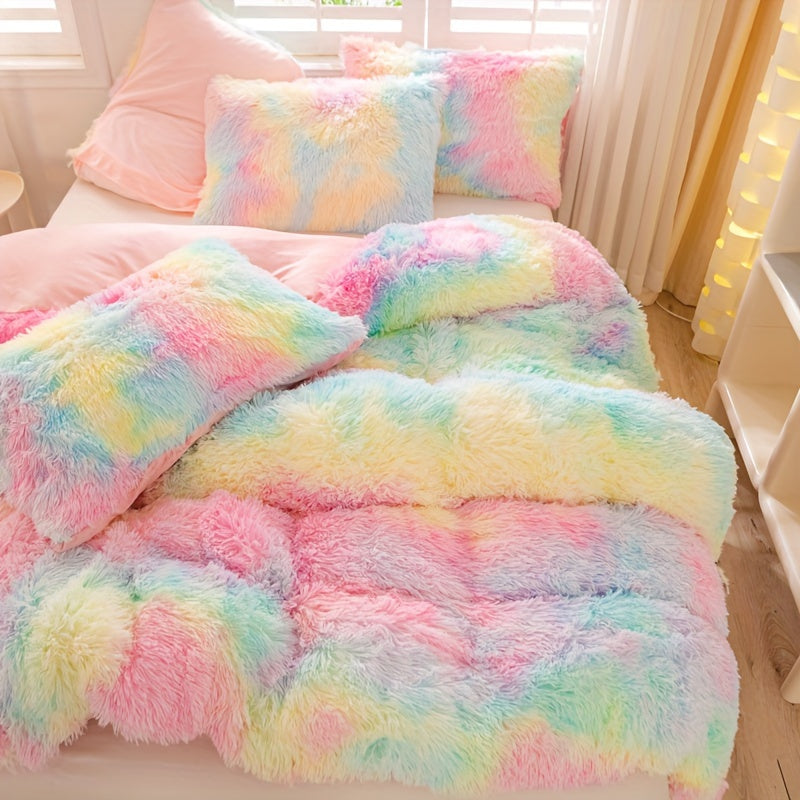 Y2K Tie Dye Plush Duvet Cover Set Includes 1 Duvet Cover and 2 Pillowcases Soft Warm Bedding