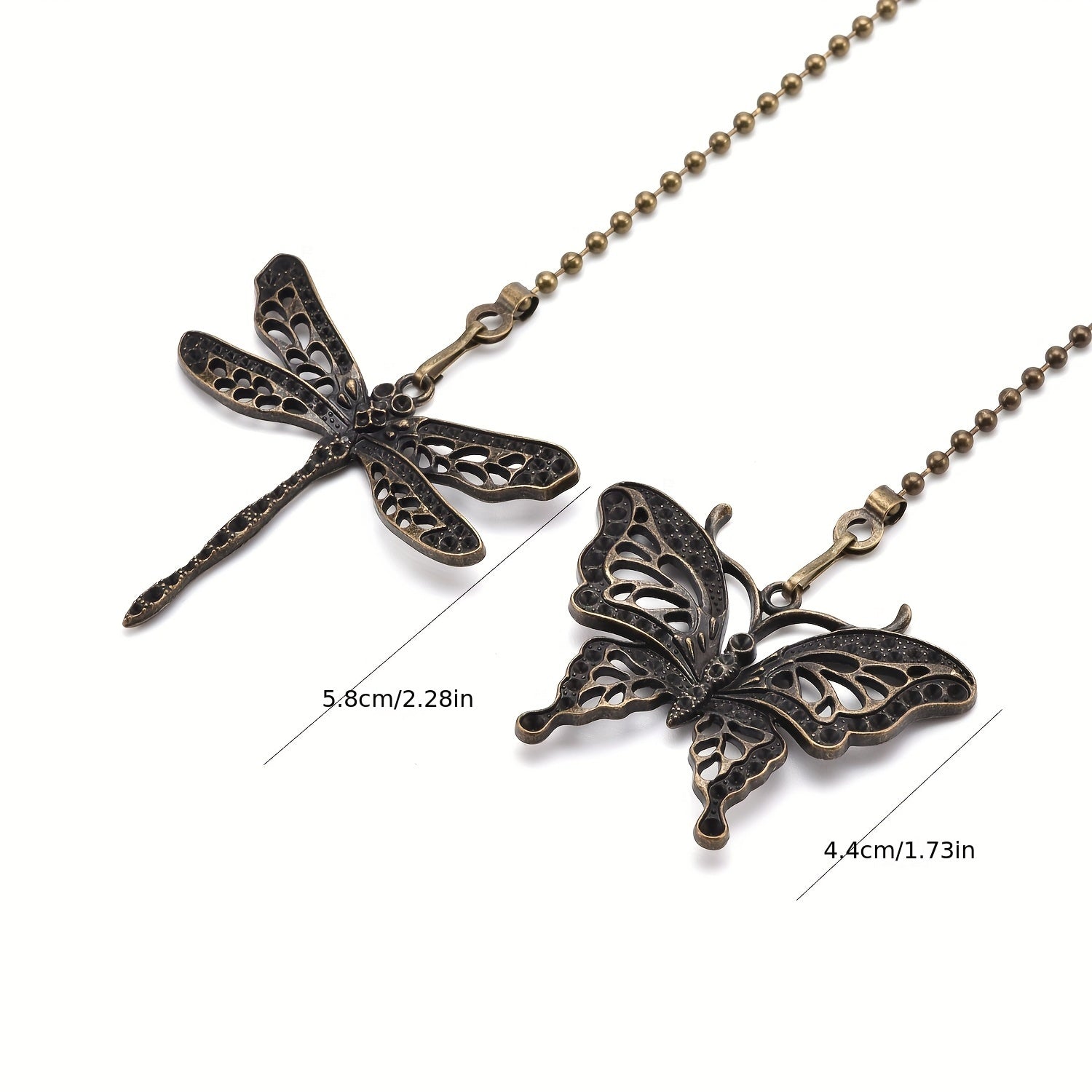Metal Ceiling Fan Pull Chains with Dragonfly and Butterfly Pendants Set of 2 Decorative Light Switch Extensions