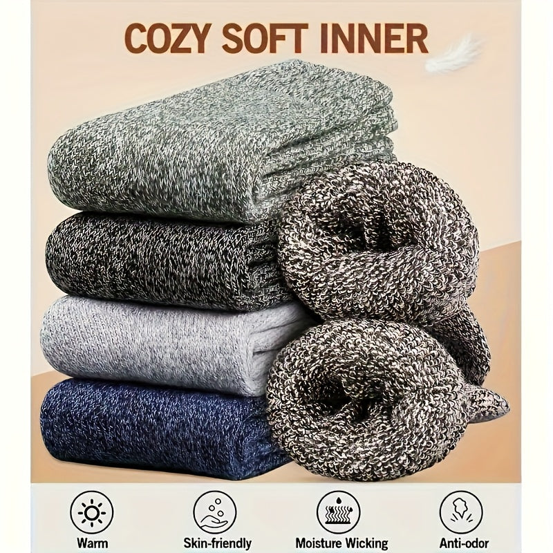 Winter Socks for Men and Women Thick Warm Knit Polyester Blend in Dark Blue Gray Light Brown Green