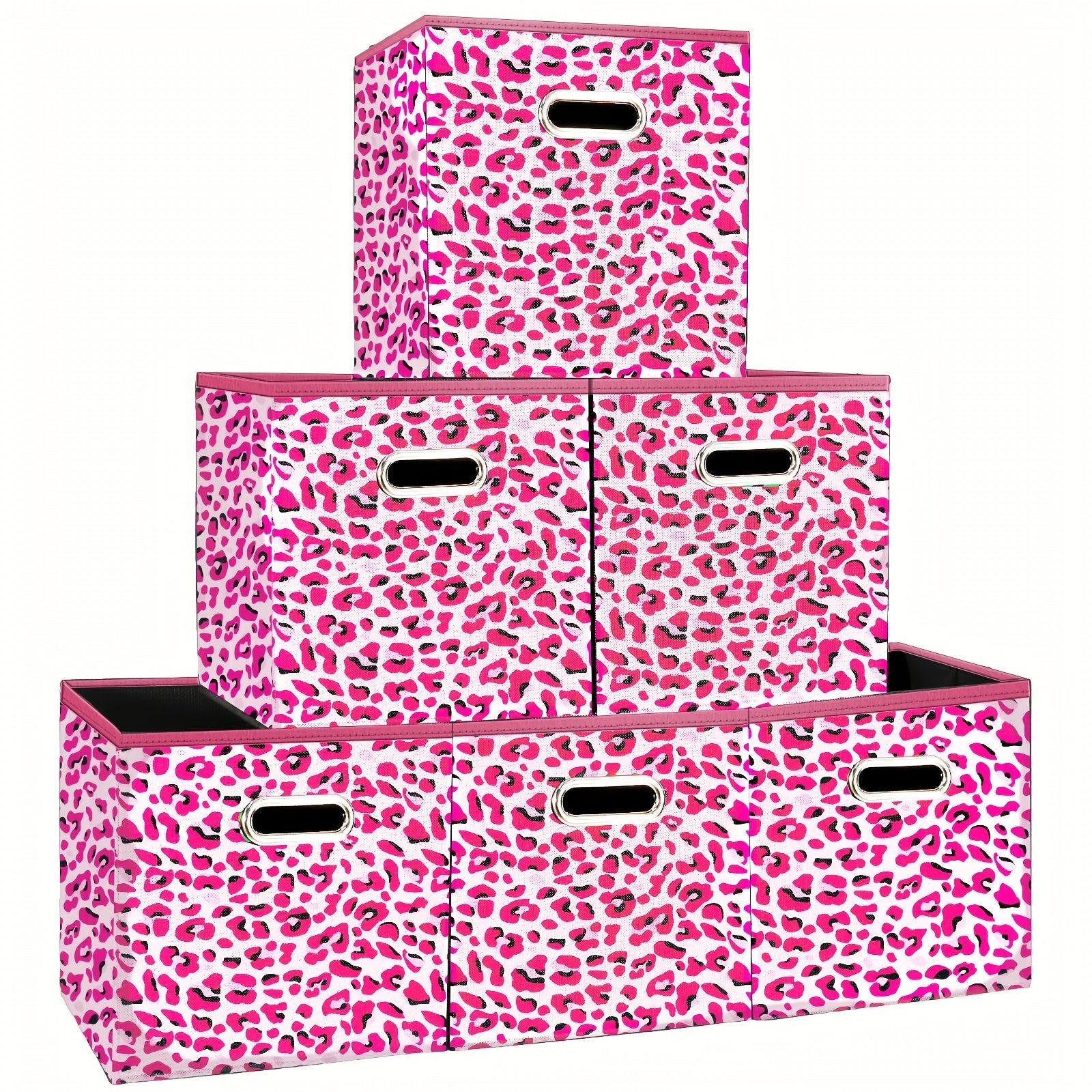 Juego de 6 cestas de tela plegables con asas en diseño de cubo en negro, azul y crema