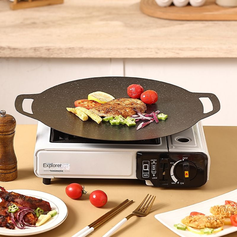 Cast Iron Grill Pan for Outdoor Camping and BBQ Non-Stick Stovetop Gas Grill