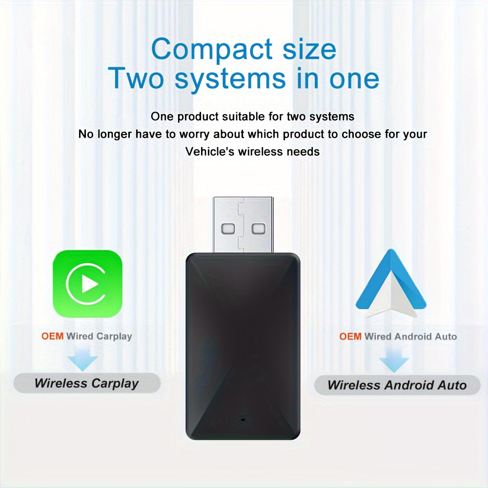 Wireless Carplay Android Auto Adapter for iPhone and Android Phones Low Latency Converts Wired to Wireless