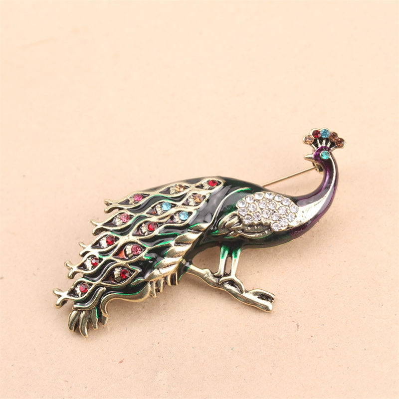 Elegant Peacock Brooch Pin Enamel Rhinestones Animal Shaped Jewelry for Hanfu Cheongsam Events