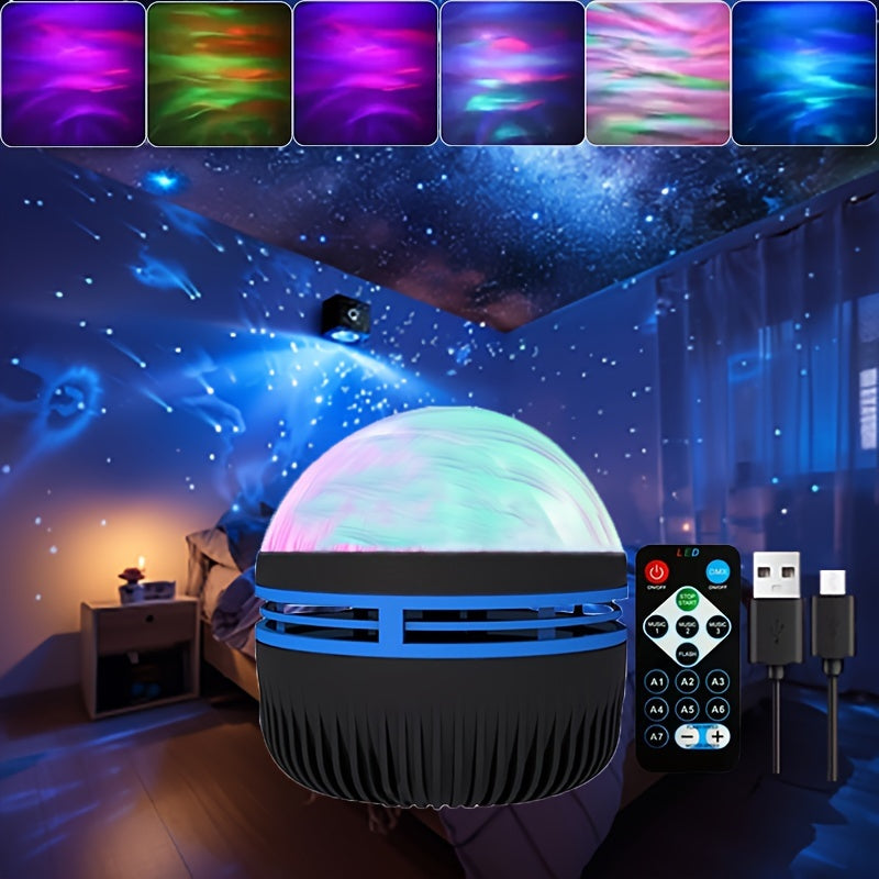 LED Night Light with Aurora Borealis Design, 7 Color Patterns, Remote Control