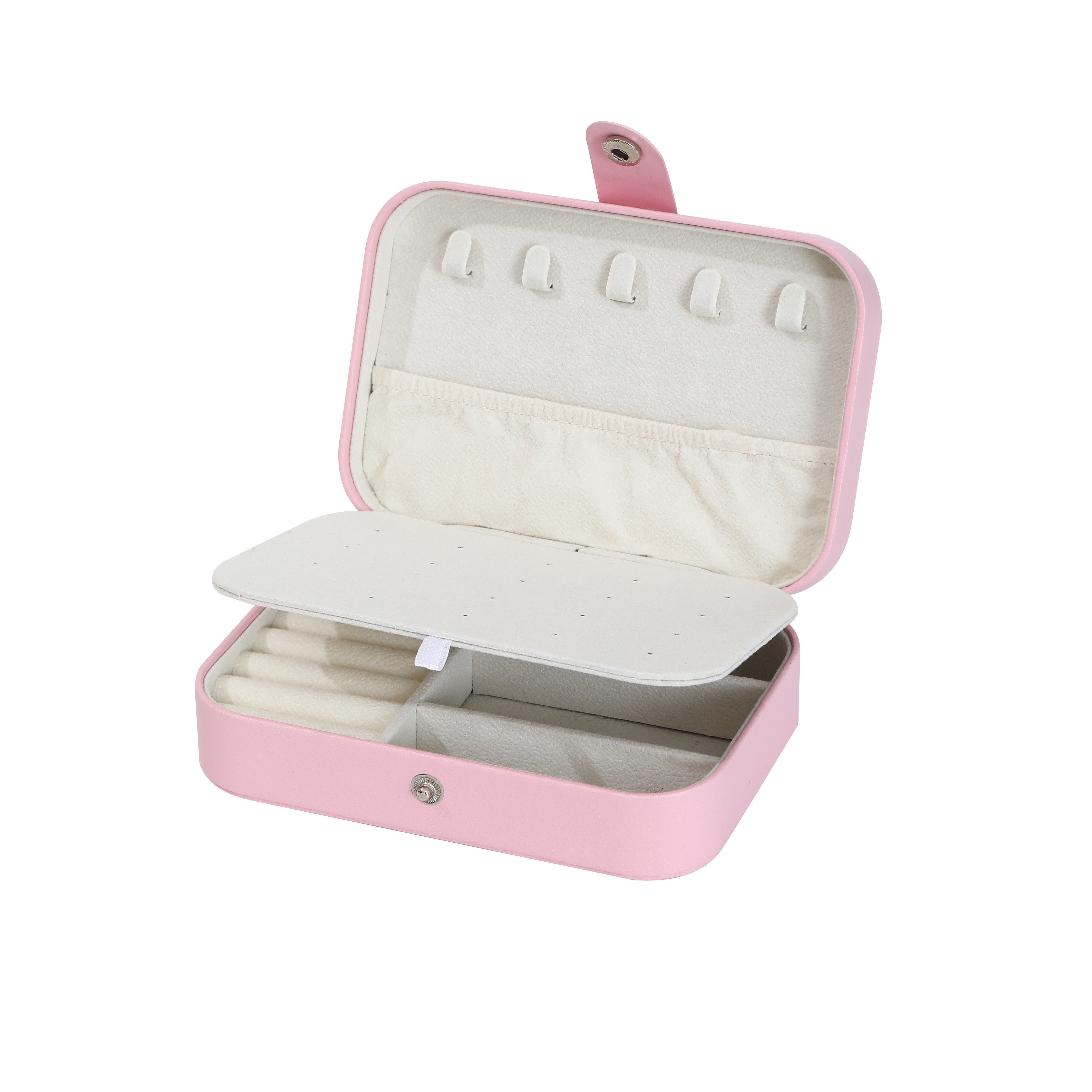 Caja portátil de cuero para organizar joyas para pendientes, collares y anillos