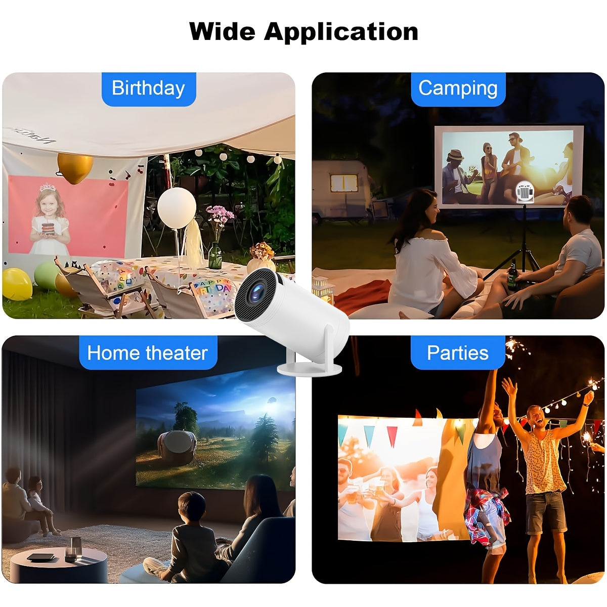 Portable 4K Smart Home Theater Projector with 270° Rotation Wall Support