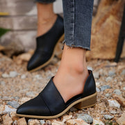 Women's Slip-On Pointed Toe Ankle Boots with Chunky Heel and Cut-Out Design