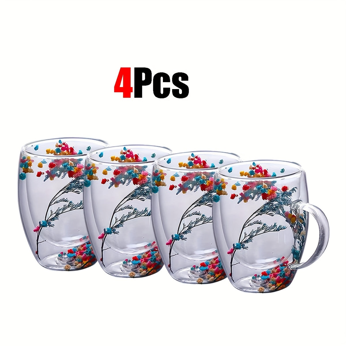 11.830z Ikki devorli Shisha Qahva Kofesi Quruq Gullarla, Izolyatsiya, Espresso, Muzli Qahva, Sharbati uchun Qayta ishlatiladigan - Faqat Qo'lda Yuvish - 2-4-6ta