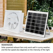 Solar Ventilation Fan 20W Wall-Mount Greenhouse Garage Pet Coop Exhaust