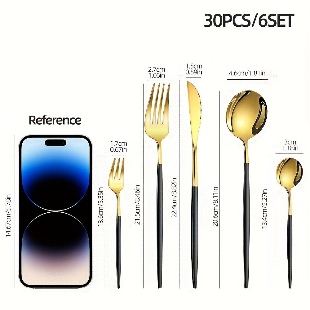 30-Piece Stainless Steel Cutlery Set Mirror Finish Dishwasher Safe Forks Knives Spoons Durable Tableware