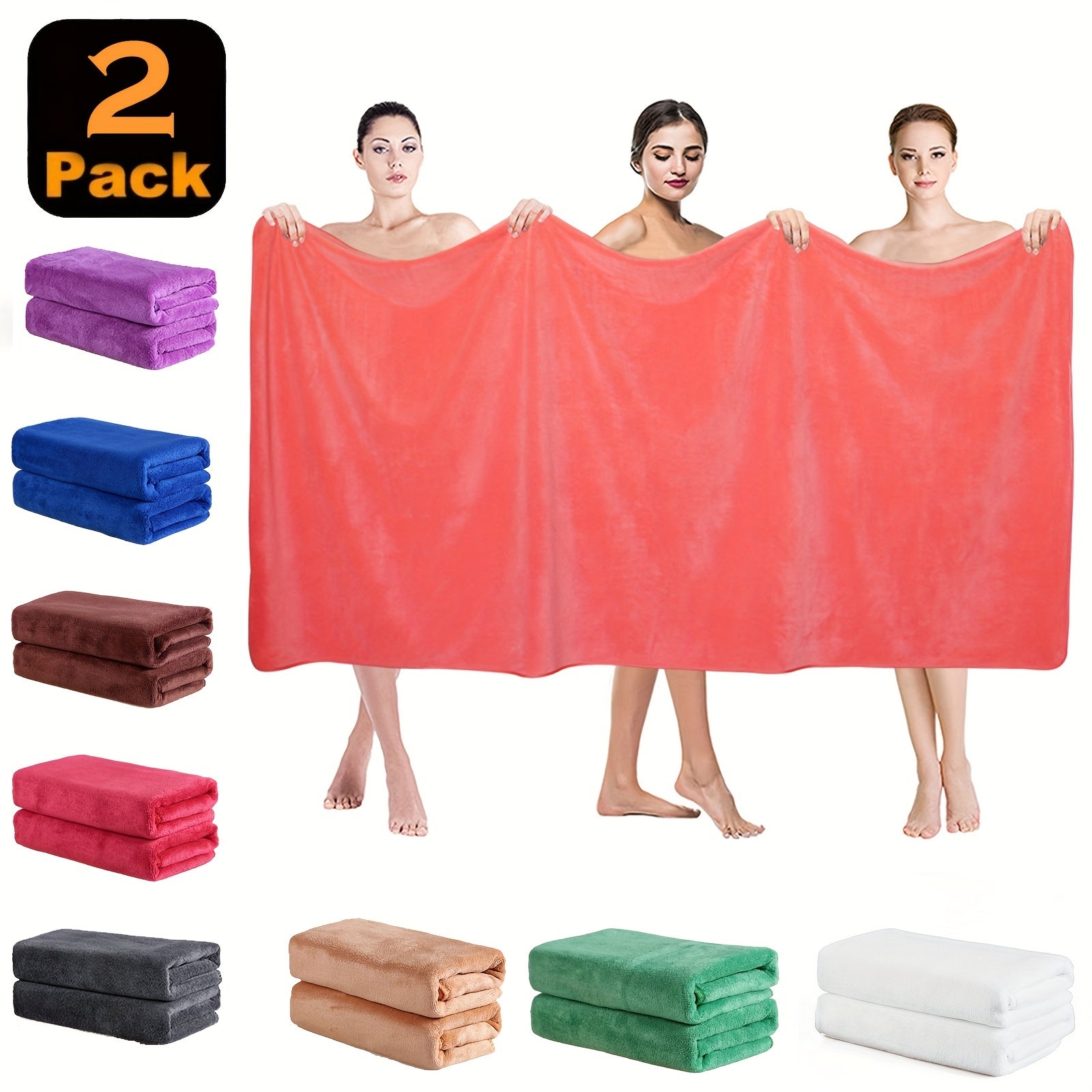 2pcs Large Absorbent Bath Towel Set in Solid Color for Sports Travel Fitness Yoga and Home
