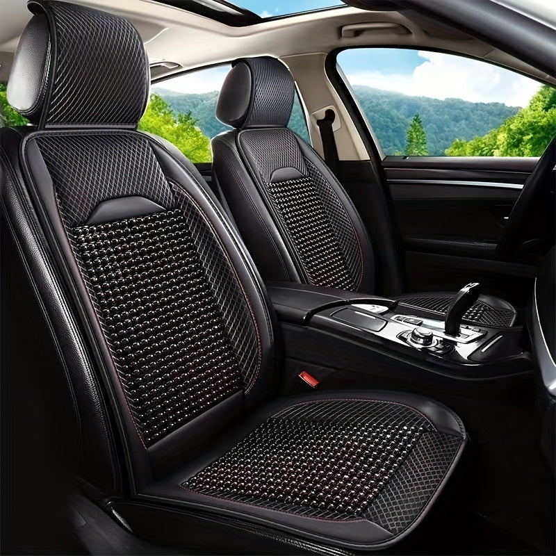 Wooden Bead Car Seat Cover Breathable Durable Faux Leather Non-Woven Fabric