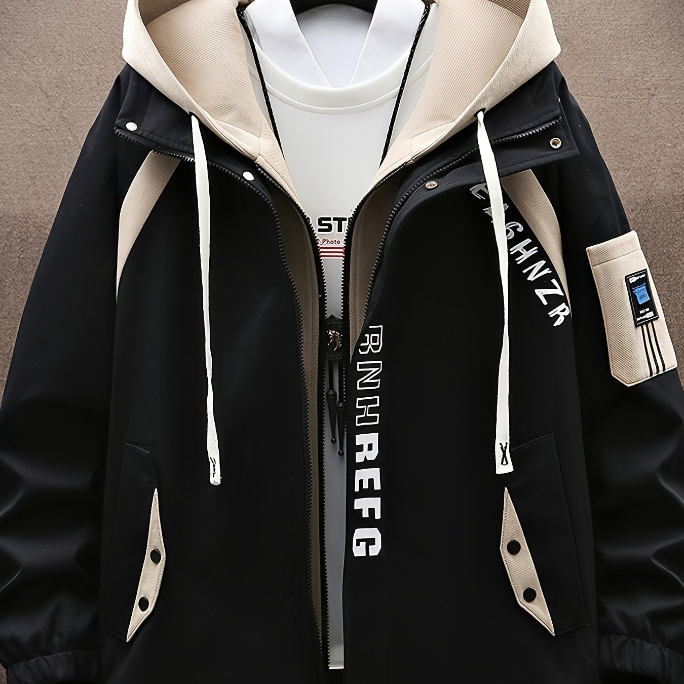 Men's Lightweight Preppy Hooded Jacket with Zipper Closure and College Letter Pattern