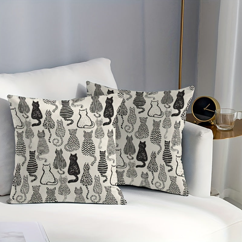 Cat Themed Throw Pillow Cover with Abstract Kitten Design 44.96x44.96 cm Zippered Polyester Washable