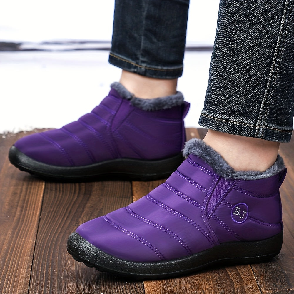 Women's Slip-On Ankle Boots Black Soft Fabric Plush Lining Comfortable Flat