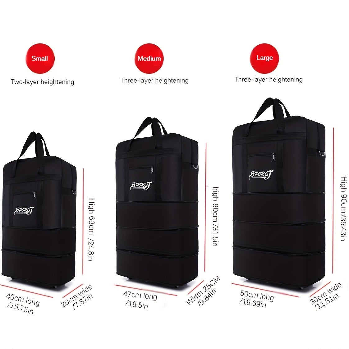 Foldable Polyester Rolling Travel Luggage Bag with Large Capacity and Multi-Tiered Storage