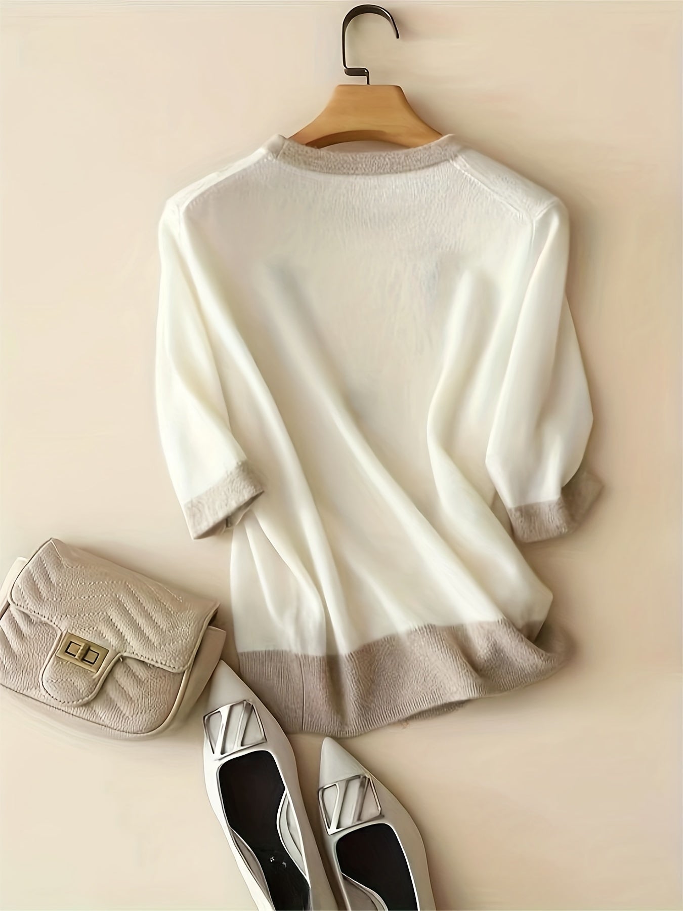 Suéter de mujer con bordado floral, cuello redondo, otoño, primavera, casual, elegante