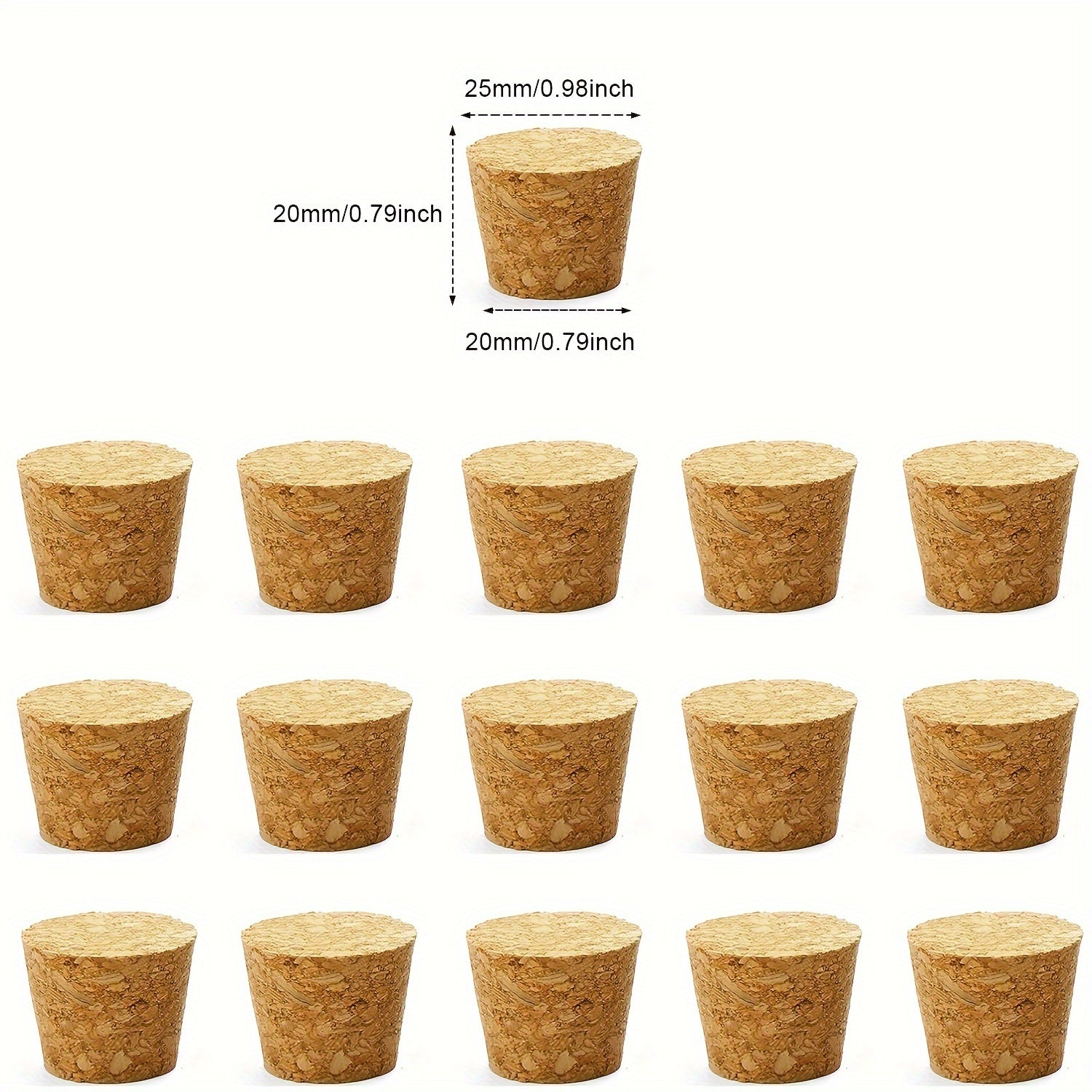 Wooden Tapered Cork Stoppers for Wine and Beer Bottles, Craft Supplies, 20 Pack