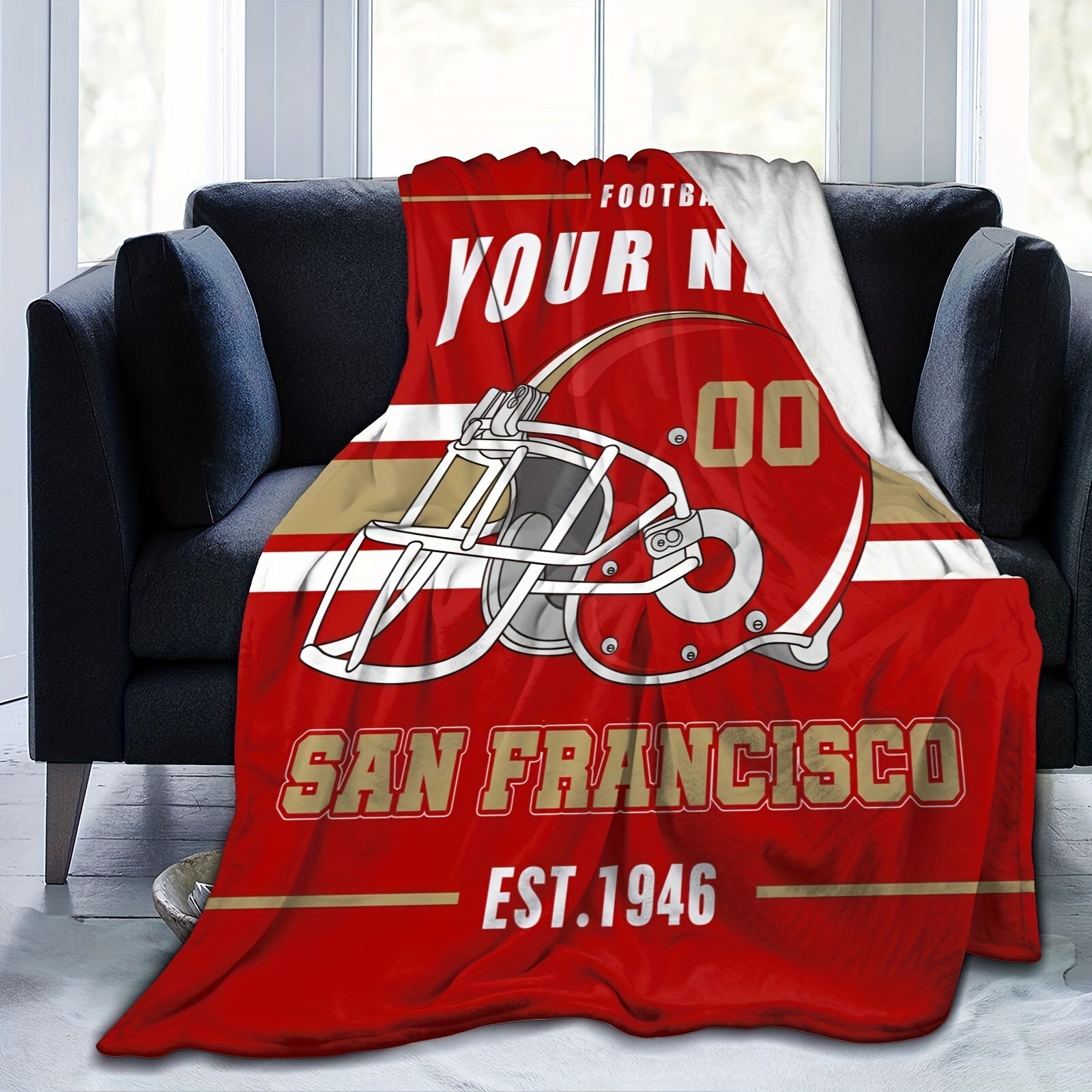 Personalized San Francisco Football Blanket Custom Name Throw for Bed Sofa Cozy Flannel