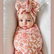 Уютный цветочный комплект для новорожденных: пеленка и повязка на голову, мягкий и уютный полиэстер, идеально подходит для любого сезона