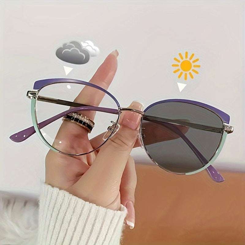Women's Cat Eye Glasses Clear Lenses Photochromic Outdoor Wear