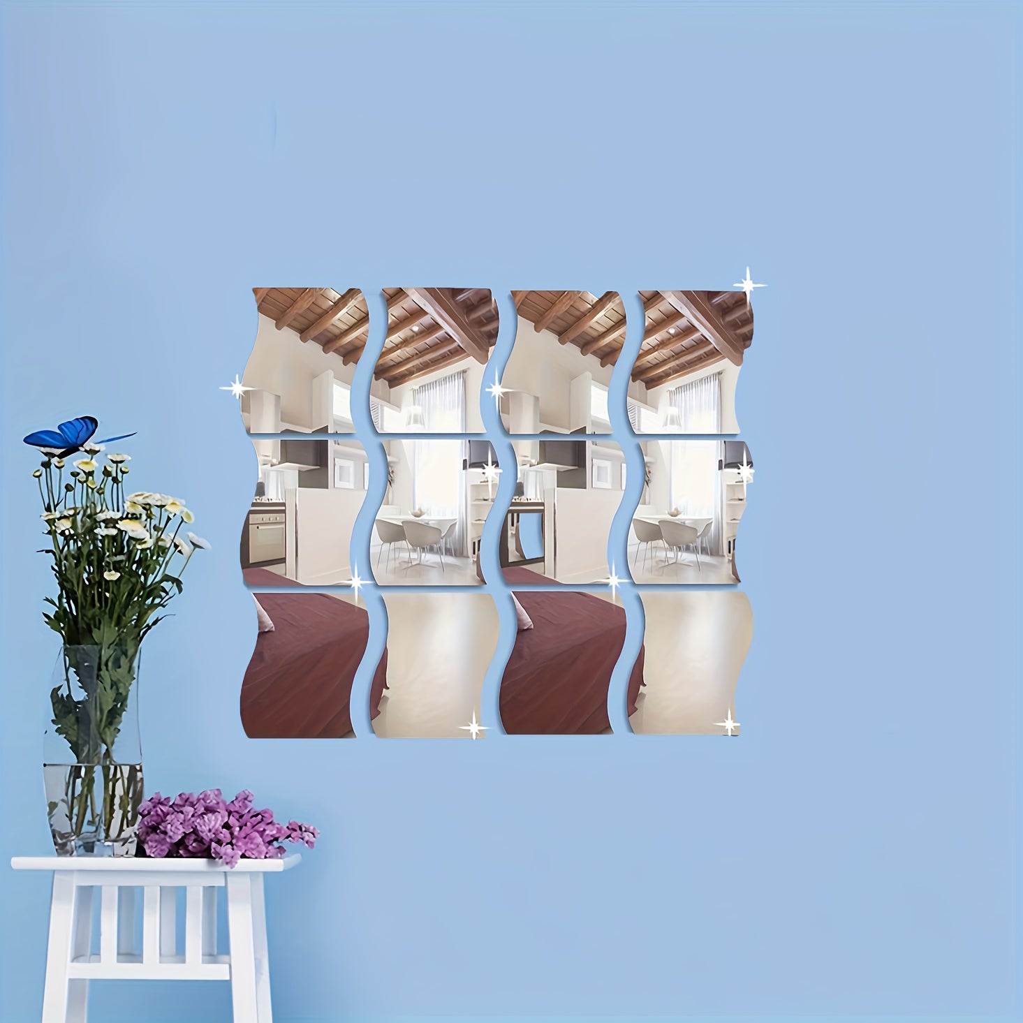 Irregular Mirror Wall Decal Sticker Self-Adhesive for Bedroom and Living Room 11.94cm x 9.91cm