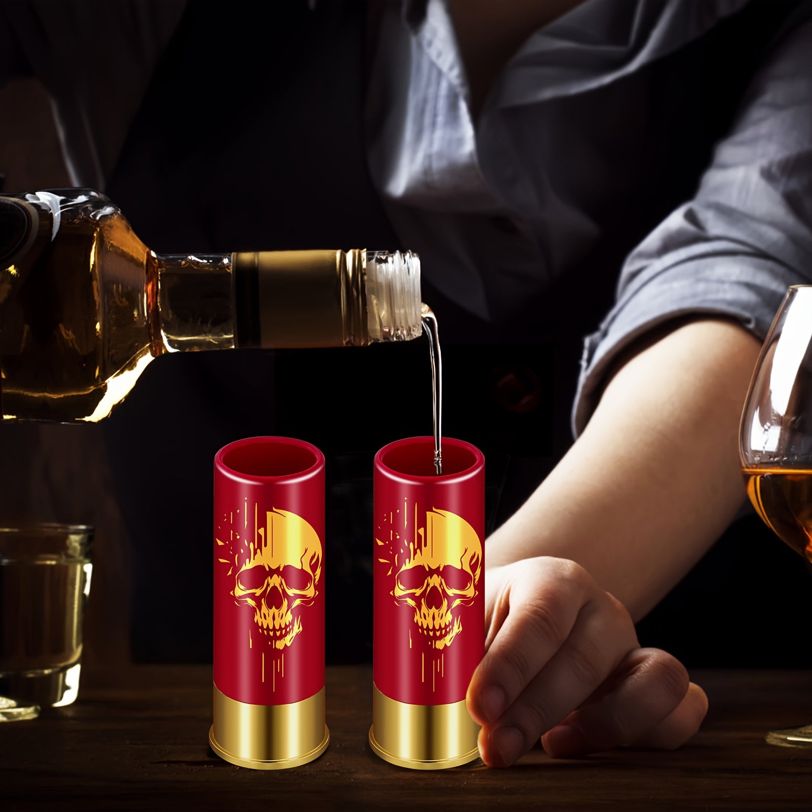 Juego de 2 vasos de chupito con calavera de plástico reutilizable para whisky, vino y cócteles, regalo