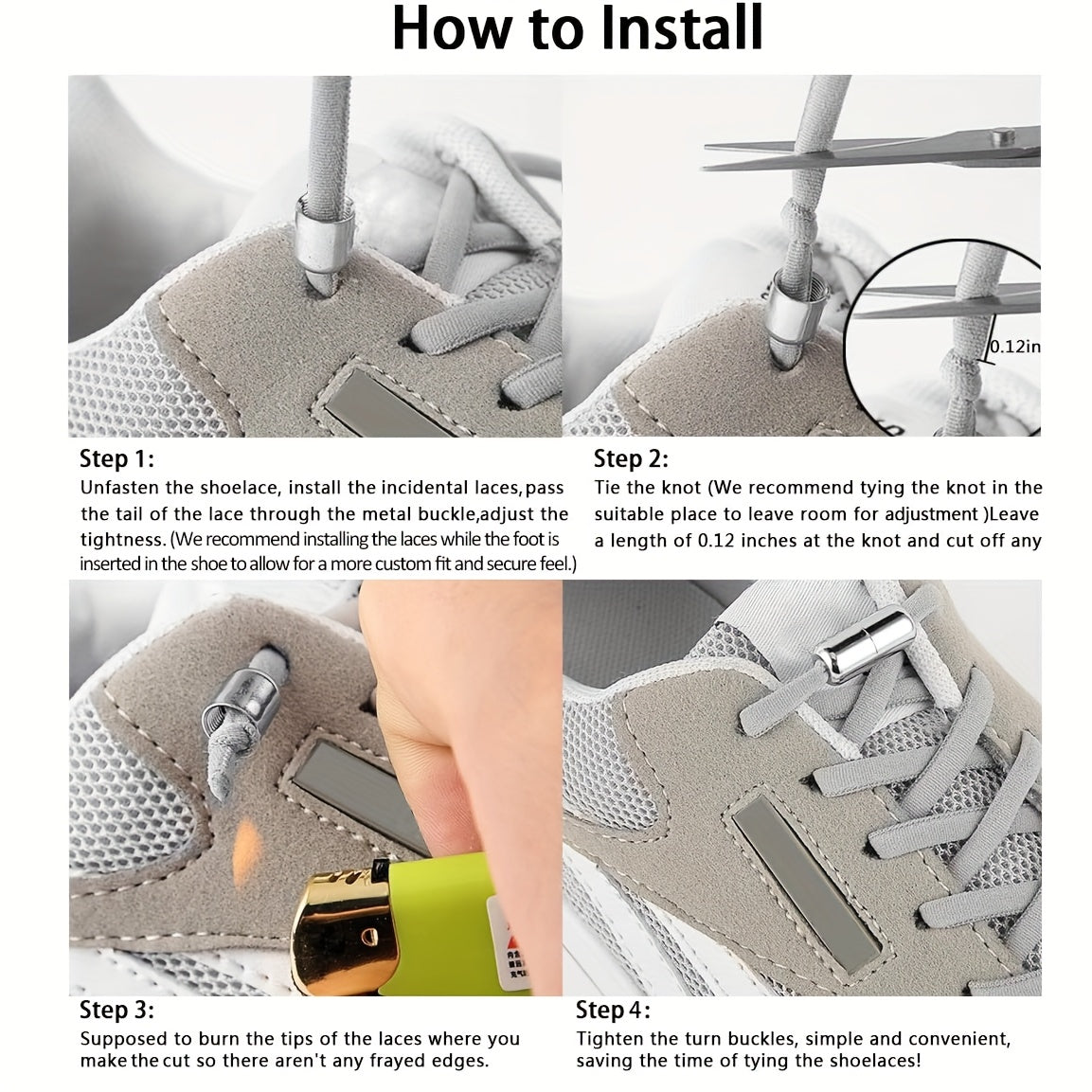Unisex Elastic No-Tie Shoe Laces with Metal Locks, Washable, Secure Fit