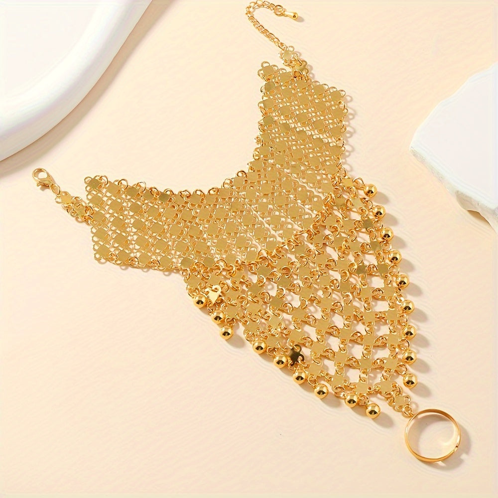 Conjunto de anillo y pulsera de hierro inspirado en Dunhuang Boho-Chic, joyería artesanal para mujeres