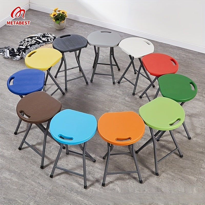 Portable Folding Stool Round Plastic Yellow Indoor Outdoor Lightweight