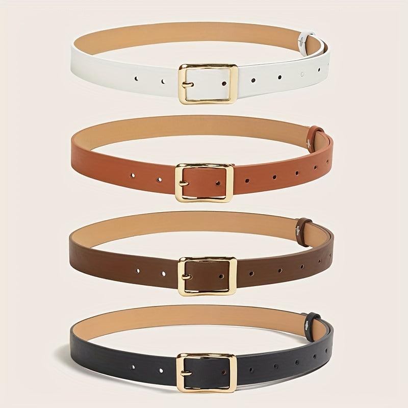 Ayollar uchun 4 ta qismlik PU charm belbog'lar to'plami, kvadrat tokchali, kiyimlar va jinsilar uchun, oq, jigarrang, qahva, qora