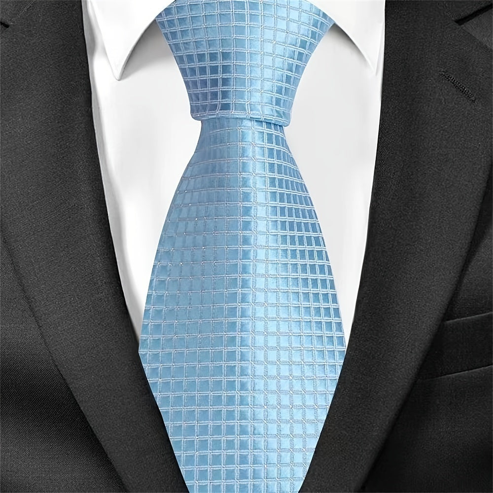 Men's Classic Business Tie Small Plaid Pattern Wedding Tie for Formal Events