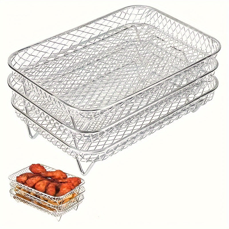 Stainless Steel 3-Tier Air Fryer Rack for Dual Zone Air Fryers with Removable Trays