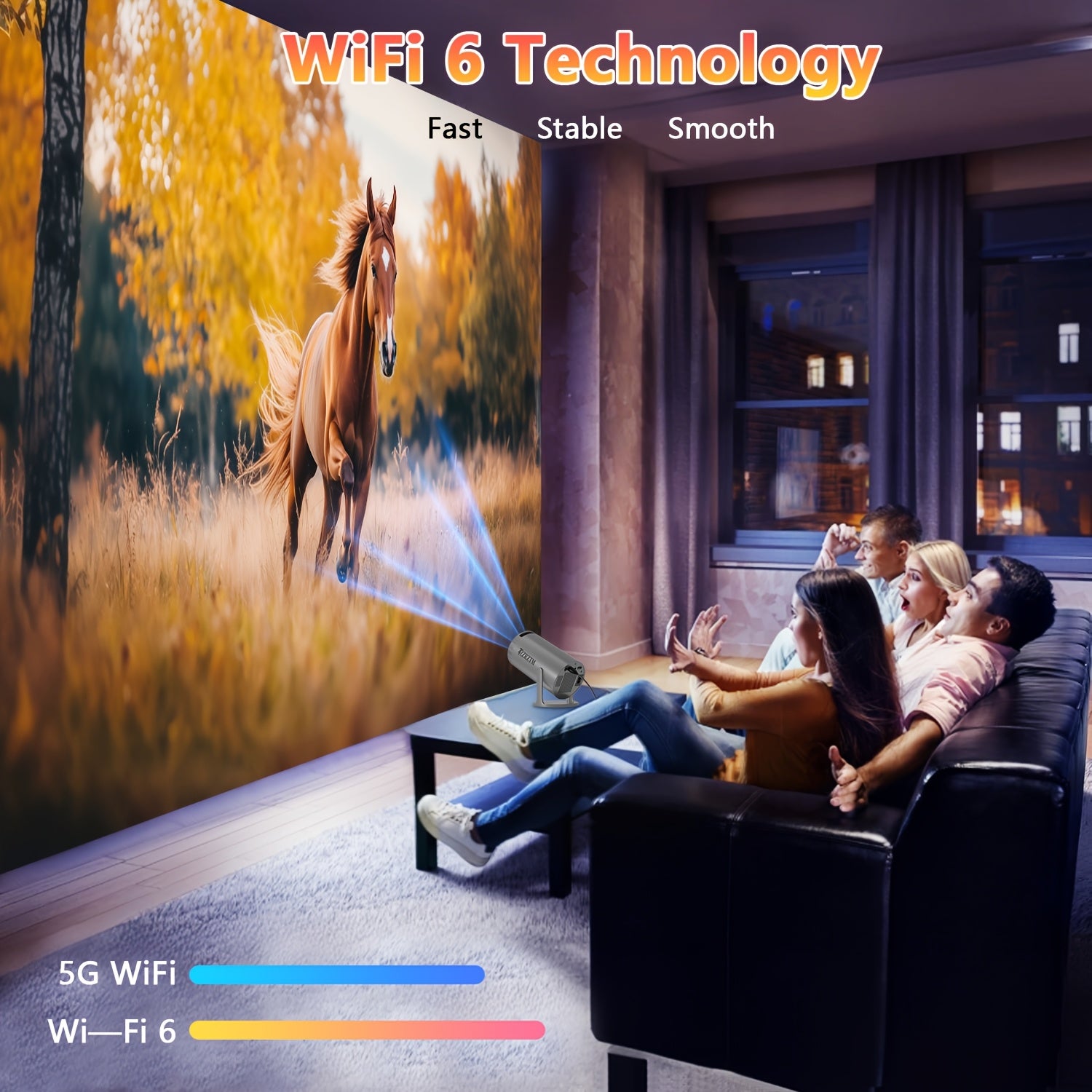 Portable HD Home Theater Projector Supports WiFi 6 Wireless 5.2