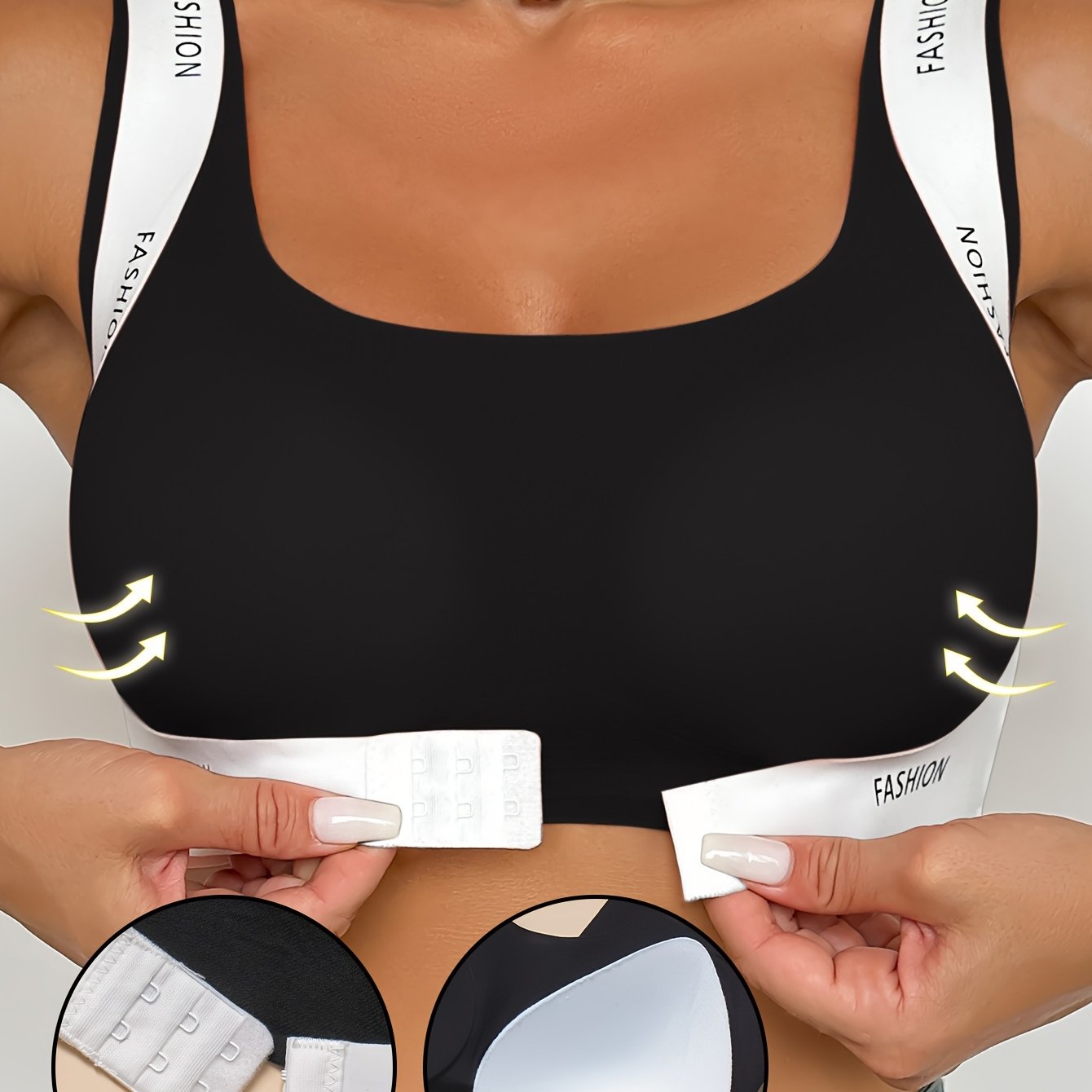 Nylon Blend Push Up Bra with Removable Padding and Alphabet Pattern for Comfort