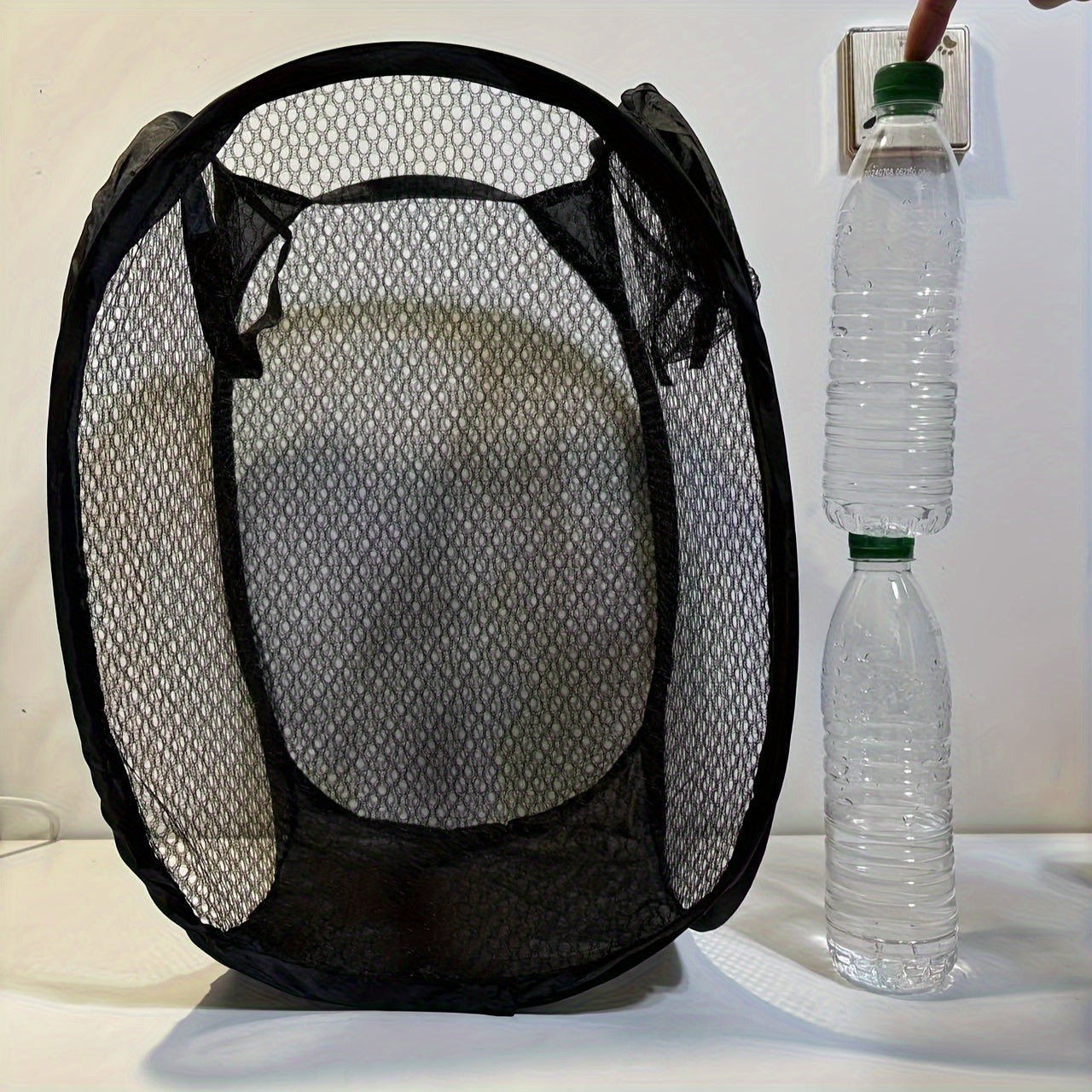 Cesto de ropa de malla de poliéster de gran capacidad con asas y diseño plegable