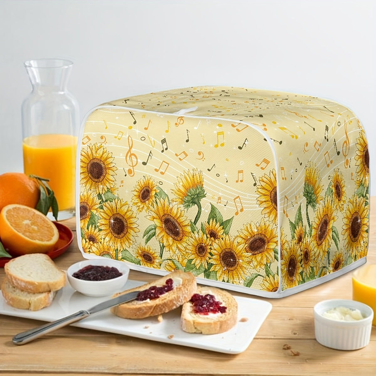 Sunflower and Music Notes Polyester Toaster Cover Small Dustproof Appliance Protector