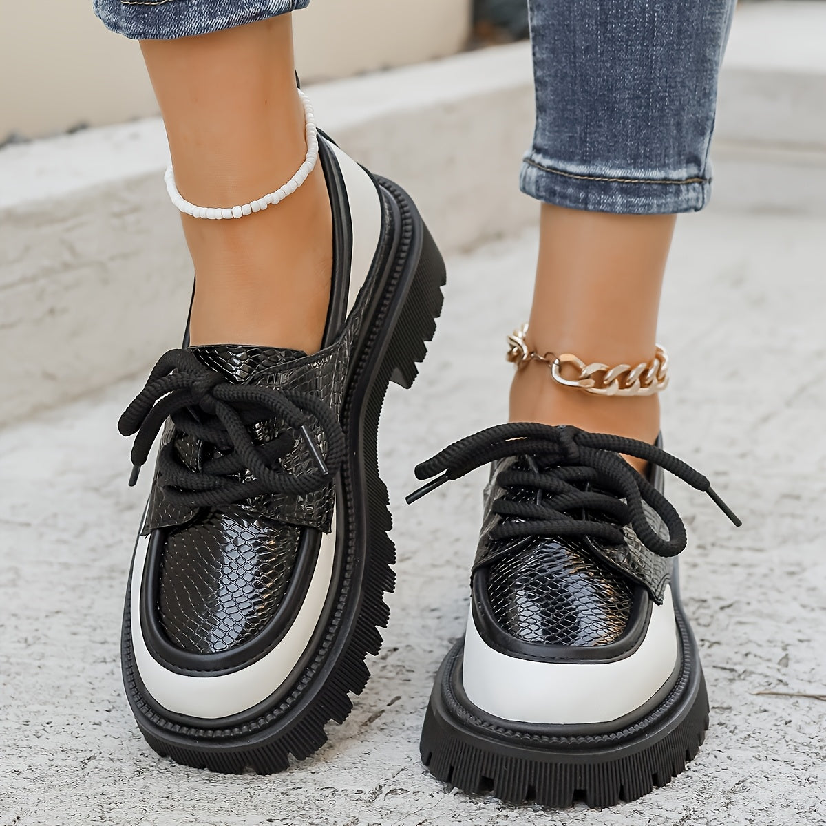 Women's Faux Leather Slip-On Loafers with Anti-Shock EVA Sole Black White